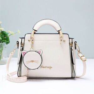 Cream Satchel with Gold Accents and Adjustable Strap